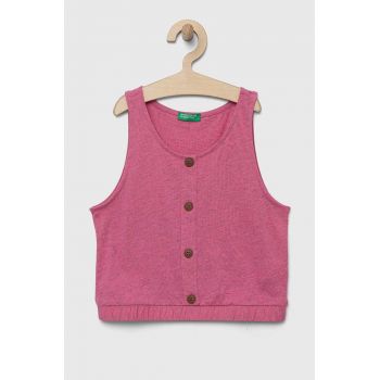 United Colors of Benetton top din bumbac pentru copii culoarea roz