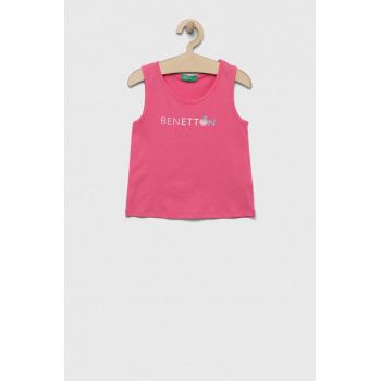 United Colors of Benetton top din bumbac pentru copii culoarea roz