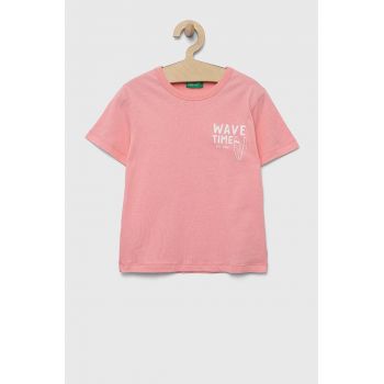 United Colors of Benetton tricou de bumbac pentru copii culoarea roz ieftin