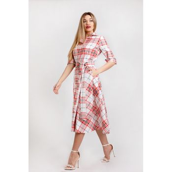 Rochie-camasa evazata cu cordon in talie