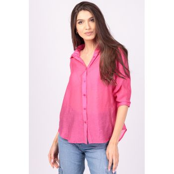 Camasa subtire, fucsia, cu guler clasic, maneca lunga si buzunar pe piept Camasa subtire, fucsia, cu guler clasic, maneca lunga si buzunar pe piept