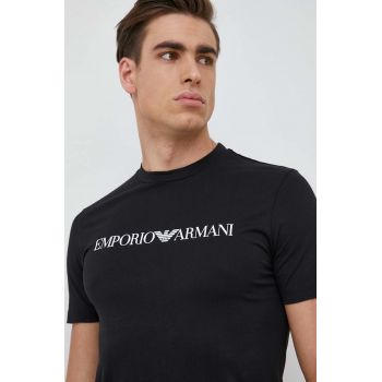 Emporio Armani tricou din bumbac culoarea negru, cu imprimeu