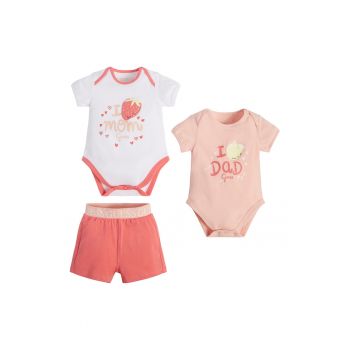 Set de body-uri cu imprimeu si pantaloni scurti - 3 piese