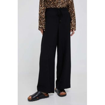 Dkny pantaloni femei, culoarea negru, drept, high waist