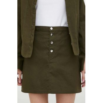 Résumé fustă din denim culoarea verde, mini, dreaptă