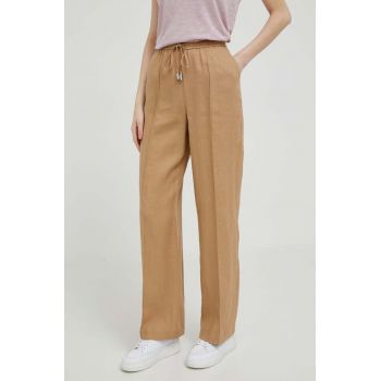 United Colors of Benetton pantaloni din in culoarea bej, lat, high waist