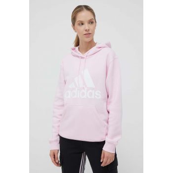 adidas bluza femei, culoarea roz, cu glugă, cu imprimeu