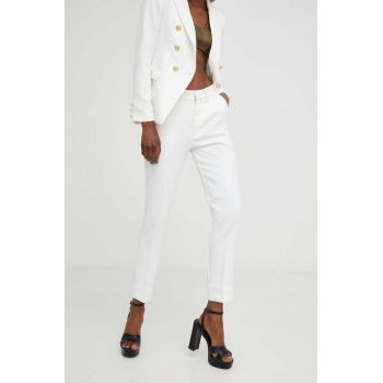 Answear Lab pantaloni femei, culoarea alb, drept, high waist