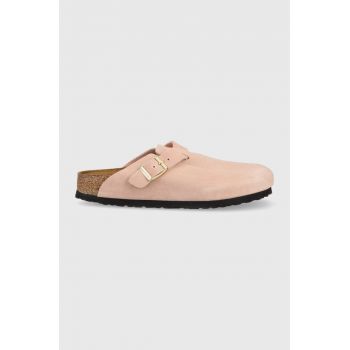 Birkenstock papuci din piele Boston femei, culoarea roz, 1026171