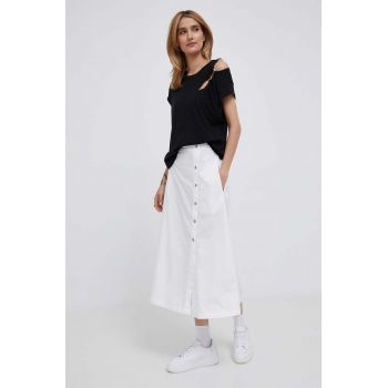 Dkny fusta din bumbac culoarea alb, maxi, evazati