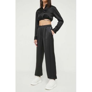 HUGO pantaloni femei, culoarea negru, drept, high waist