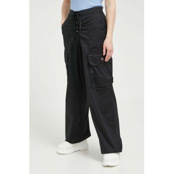 HUGO pantaloni femei, culoarea negru, fason cargo, high waist