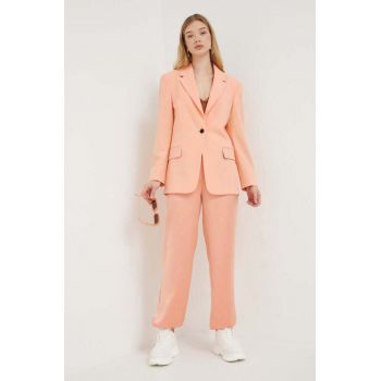 HUGO pantaloni femei, culoarea portocaliu, drept, high waist