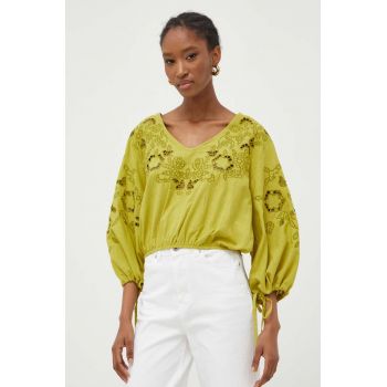 Answear Lab bluza din bumbac femei, culoarea verde, cu imprimeu