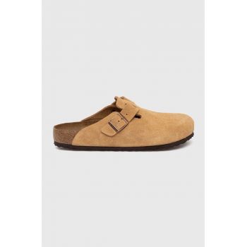 Birkenstock papuci din piele Boston bărbați, culoarea bej, 1026181