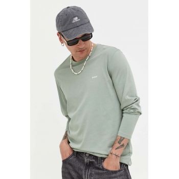 HUGO longsleeve din bumbac culoarea verde, neted