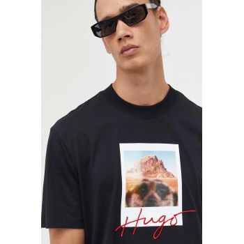 HUGO tricou din bumbac culoarea negru, cu imprimeu