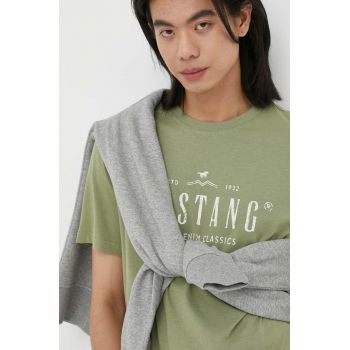 Mustang tricou din bumbac culoarea verde, cu imprimeu