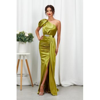 Rochie de ocazie din licra satinat tip one shoulder Perfection Fistic