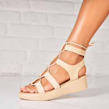 Sandale dama cu platforma Bej din Piele Ecologica Intoarsa Luxanna A6444