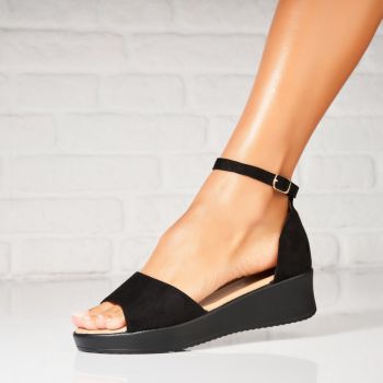 Sandale dama cu platforma Negre din Piele Ecologica Intoarsa Makayla A6508