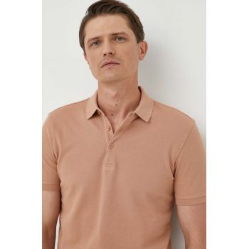 Sisley polo de bumbac culoarea maro, neted