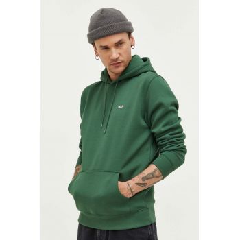 Tommy Jeans bluza barbati, culoarea verde, cu glugă, neted