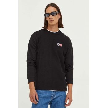 Tommy Jeans longsleeve din bumbac culoarea negru, cu imprimeu