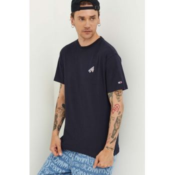 Tommy Jeans tricou din bumbac culoarea albastru marin, neted