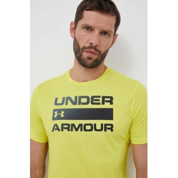 Under Armour tricou barbati, culoarea galben, cu imprimeu