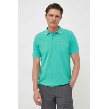 United Colors of Benetton polo de bumbac culoarea verde, neted