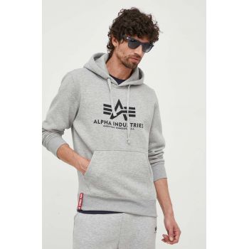 Alpha Industries bluza barbati, culoarea gri, cu glugă, cu imprimeu