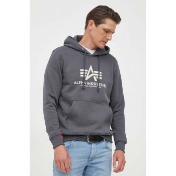 Alpha Industries bluza Basic barbati, culoarea gri, cu glugă, cu imprimeu