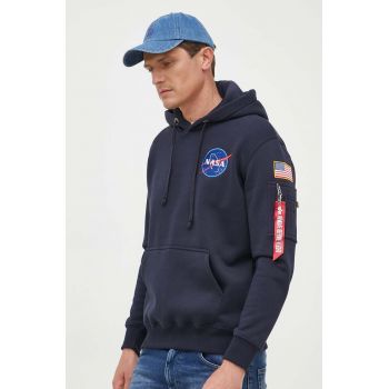 Alpha Industries bluza Space barbati, culoarea albastru marin, cu glugă, cu imprimeu