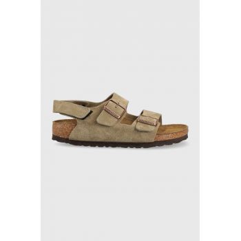 Birkenstock sandale din piele intoarsa pentru copii Milano culoarea bej