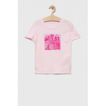 GAP tricou de bumbac pentru copii x Barbie culoarea roz ieftin