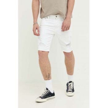Hollister Co. pantaloni scurti jeans barbati, culoarea alb ieftini