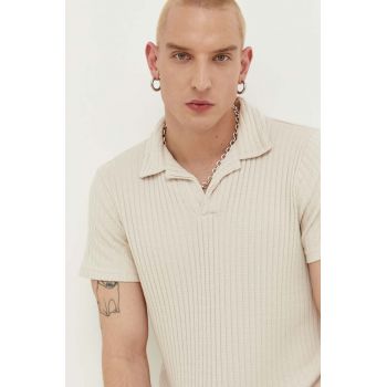 Hollister Co. tricou polo barbati, culoarea bej, neted