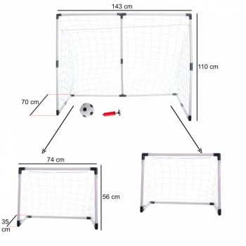 Poarta de fotbal 2 in 1 cu minge si pompa 143x110x70cm