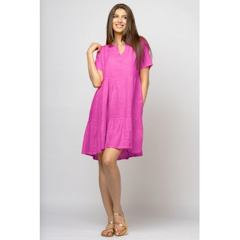 Rochie de vara scurta din in, mov zmeura