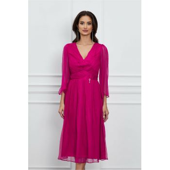 Rochie Lorena din matase naturala fucsia