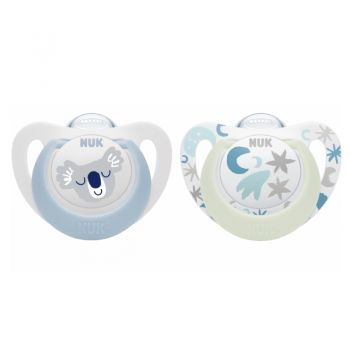 Set 2 suzete Nuk Star Day  Night silicon 0-6 luni M1 bleu