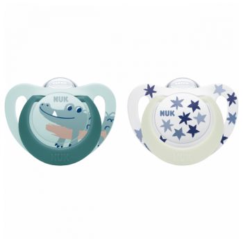 Set 2 suzete Nuk Star Day  Night silicon 6-18 luni M2 vernil