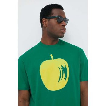 United Colors of Benetton tricou din bumbac culoarea verde, cu imprimeu