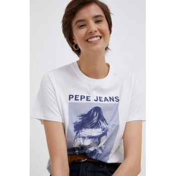 Pepe Jeans tricou din bumbac culoarea alb