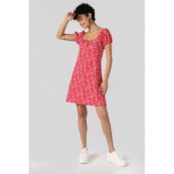 Rochie mini cu croiala in A si imprimeu floral