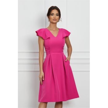 Rochie Moze fucsia cu fronseuri si pliuri