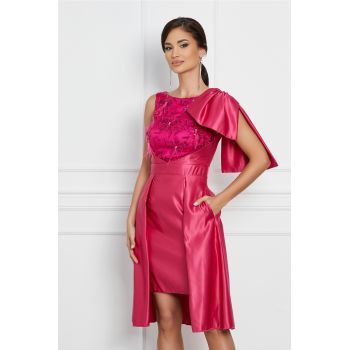 Rochie Moze fucsia cu paiete si funda