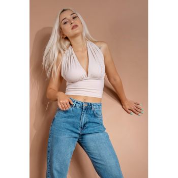 Top crop cu decolteu adanc in V Pearl