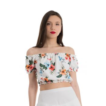 Bluza crop cu model floral Otilia ieftina